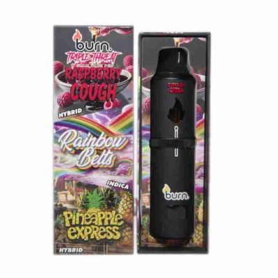 Burn Triple Threat – Disposable Vape – 9 Grams - Raspberry Cough + Rainbow Belts + Pineapple Express