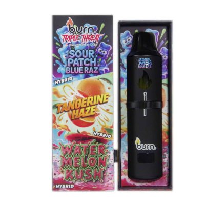 Burn Triple Threat – Disposable Vape – 9 Grams - Sour Patch Blue Raz + Tangerine Haze + Watermelon Kush