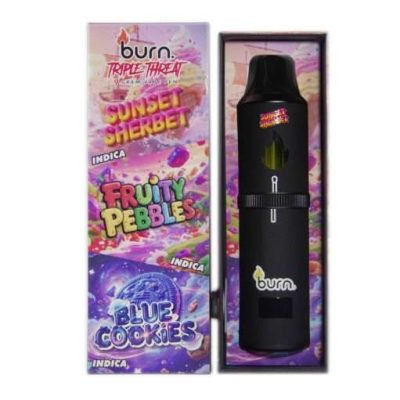 Burn Triple Threat – Disposable Vape – 9 Grams - Sunset Sherbet + Fruity Pebbles + Blue Cookies